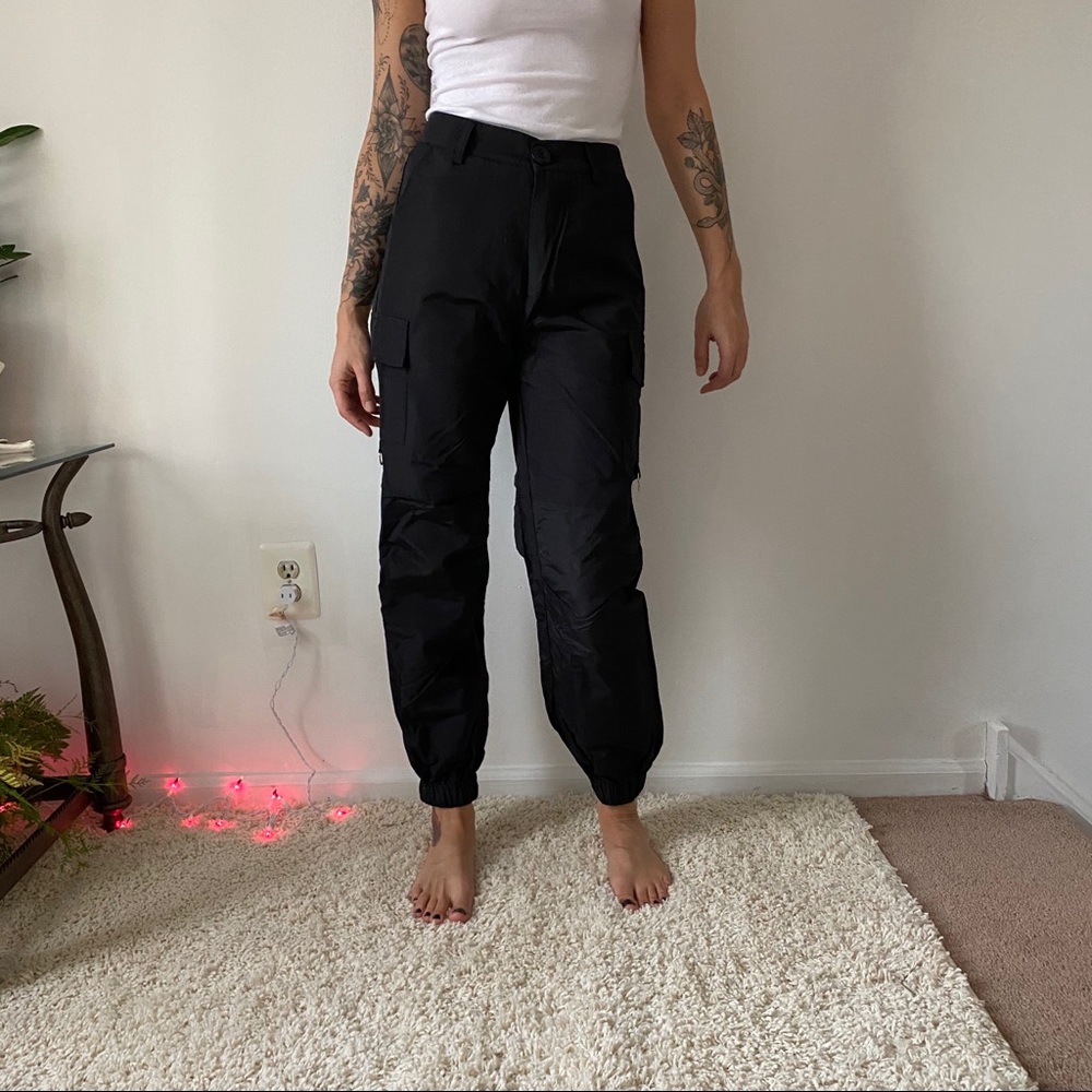 Black cargo-style pants (not cargo material!)